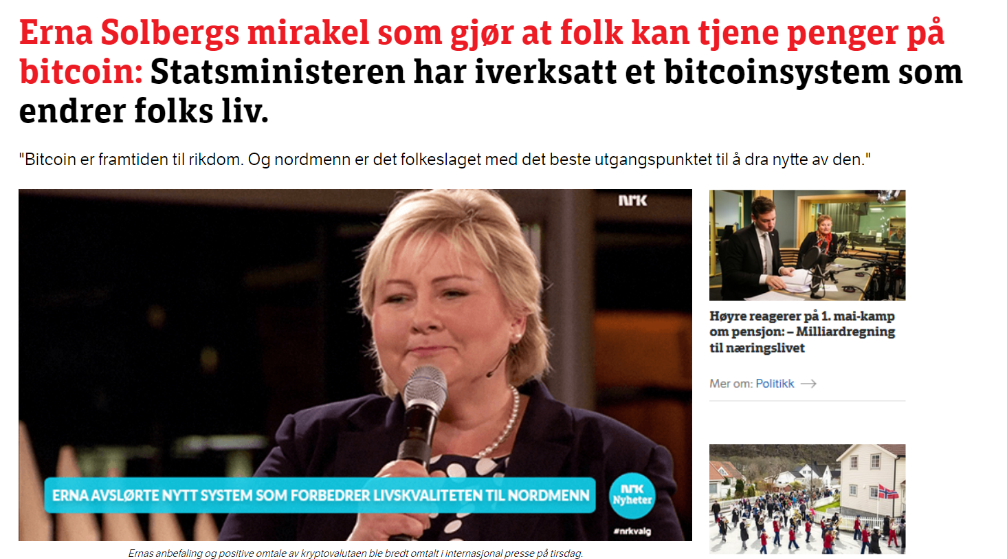 SVINDEL - Erna Solberg og Nrk misbrukes i ny Bitcoin svindel -  Datahjelperne.no AS