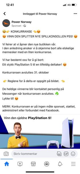 Falsk Power.no annonse på Facebook