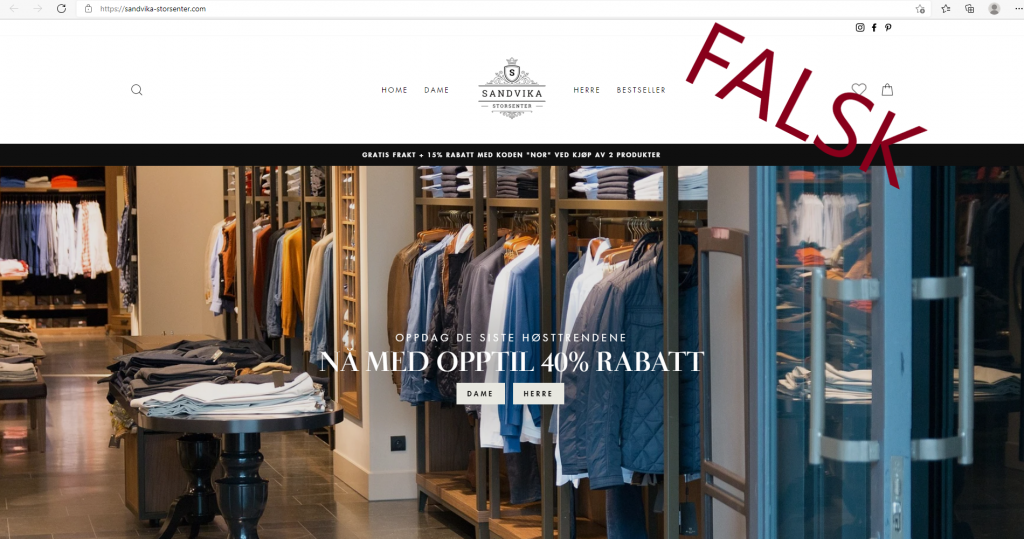 Falsk Sandvika Storsenter nettside
