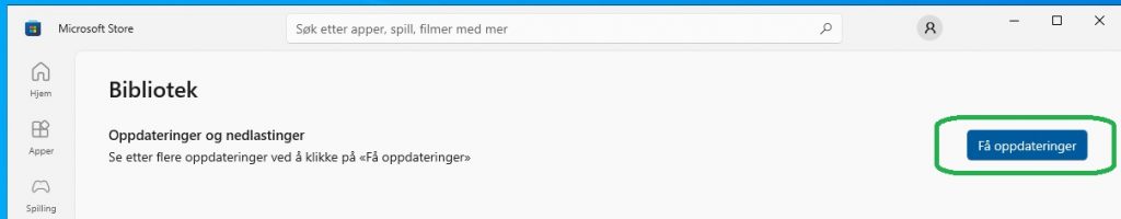 Skjermbilde som viser hvor man finner oppdateringer til apper på Windows 10.