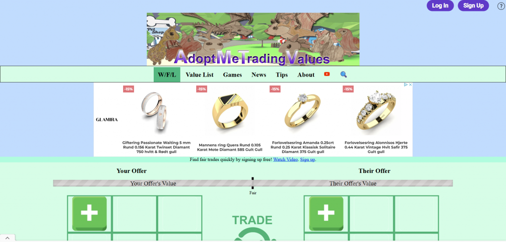 Skjermbilde fra adoptmetradingvalues.com