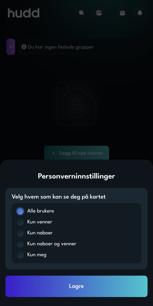 Skjermbilde fra oppstartsprosess i Hudd-appen.