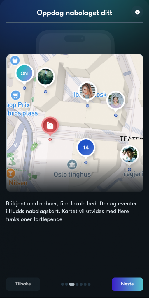 Skjermbilde fra oppstartsprosess i Hudd-appen.