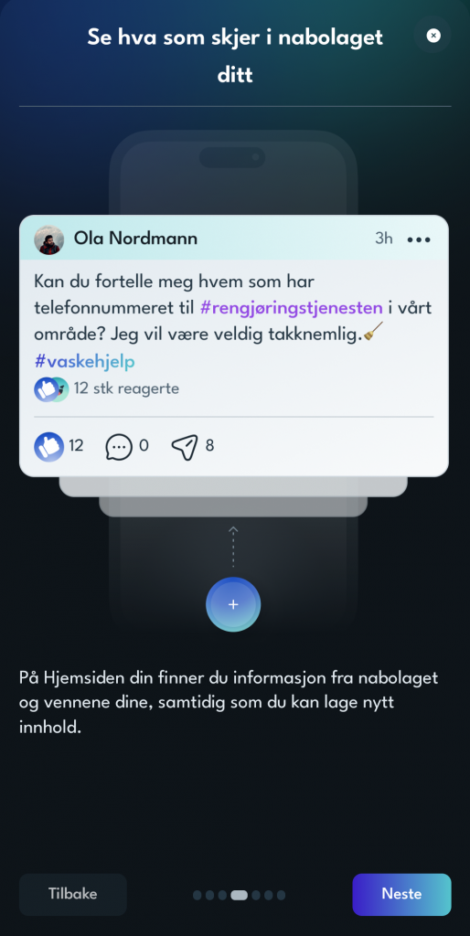 Skjermbilde fra oppstartsprosess i Hudd-appen.