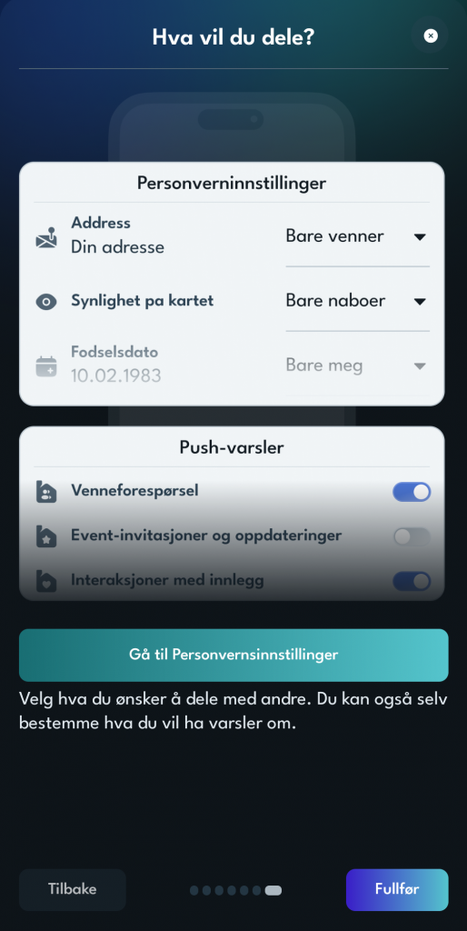 Skjermbilde fra oppstartsprosess i Hudd-appen.