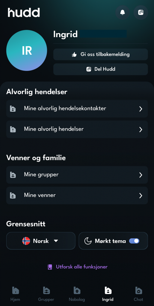 skjermbilde fra Hudd-appen
