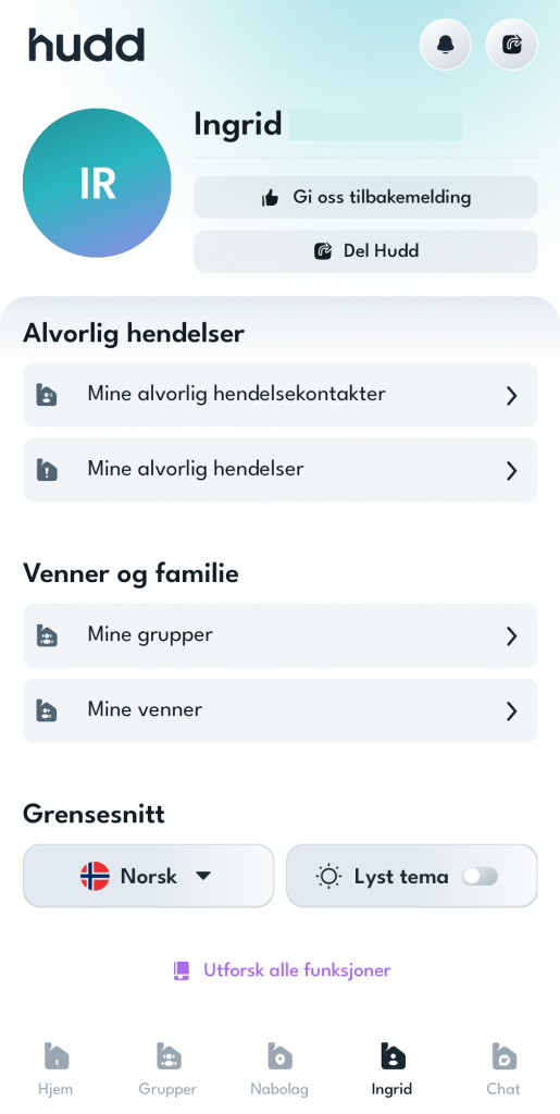 skjermbilde av lyst tema på hudd-appen