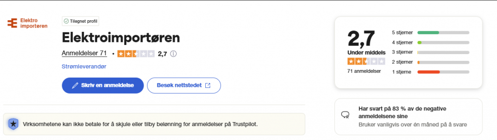 Skjermbilde fra Trustpilot.com.