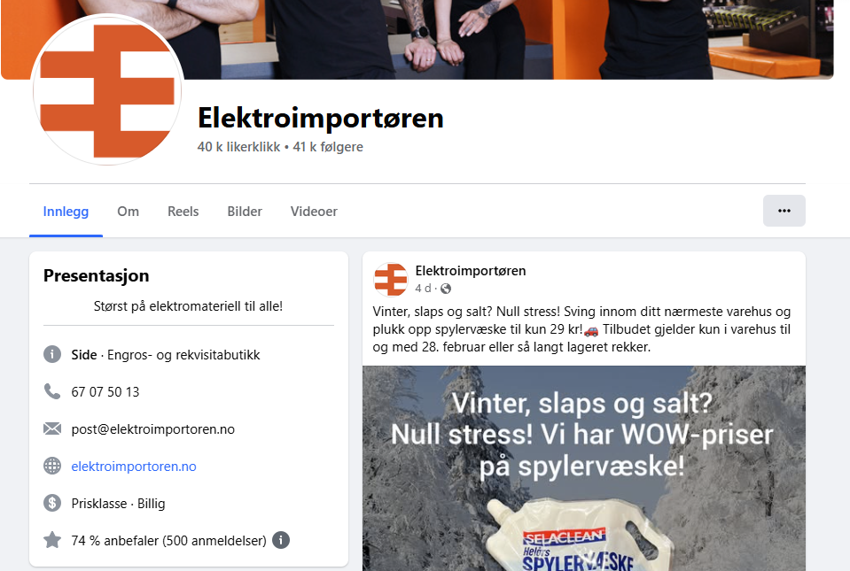Skjermbilde fra Elektroimportørens Facebook-side.