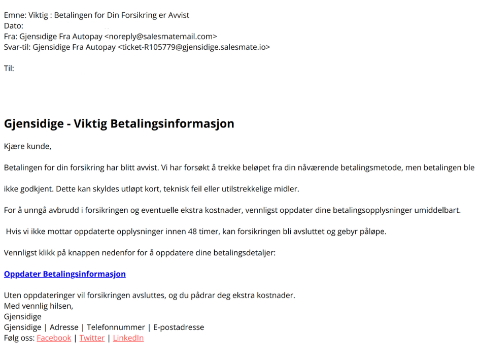viser svindelepost fra gjensidige