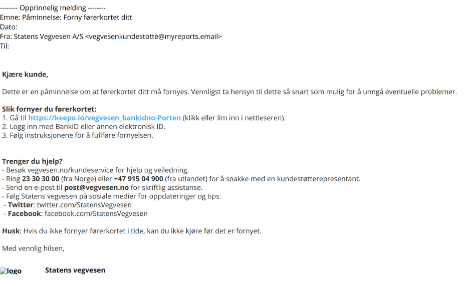Bilde av svindel epost
