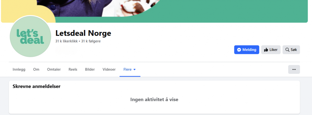 Skjermbilde av letsdeal norge på facebook.
