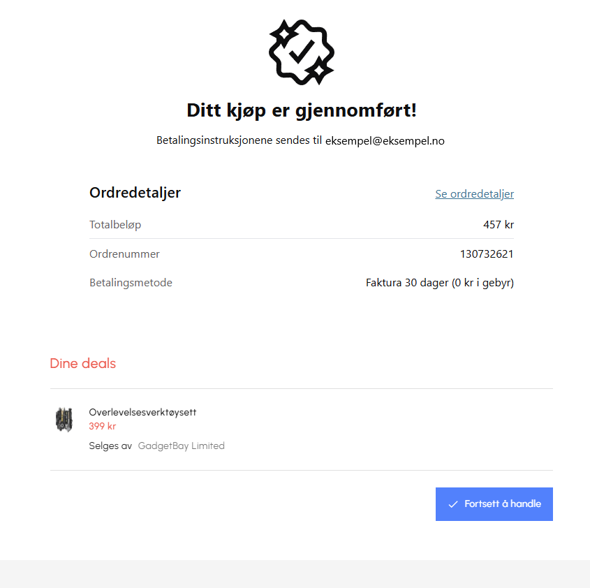viser ordrebekreftelse