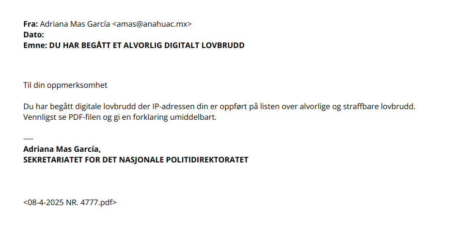 Bilde av svindelepost.