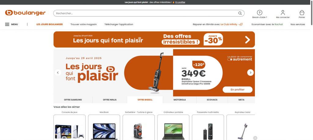 bilde av nettsiden boulanger.com.
