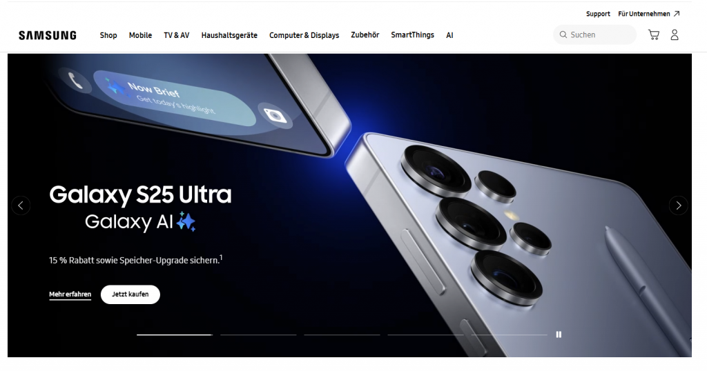 Bilde av Samsungs nettside