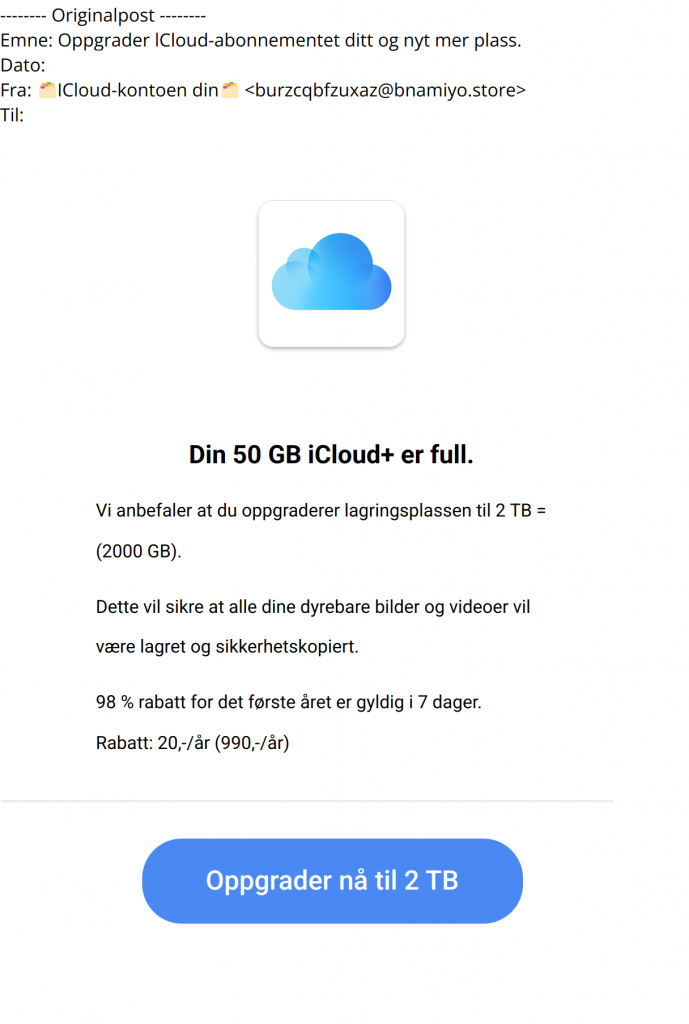 Bilde av svindelepost.