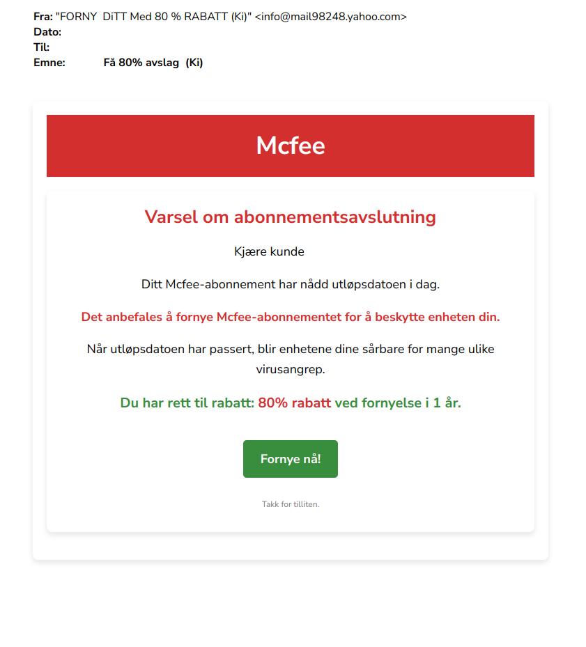 Bilde av svindel-epost.