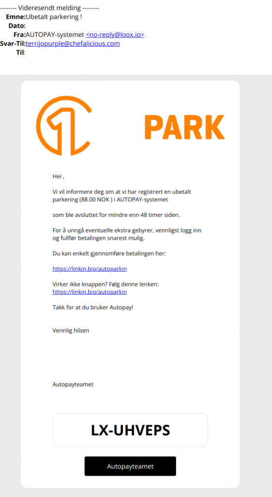 bilde av svindelmail fra autopay