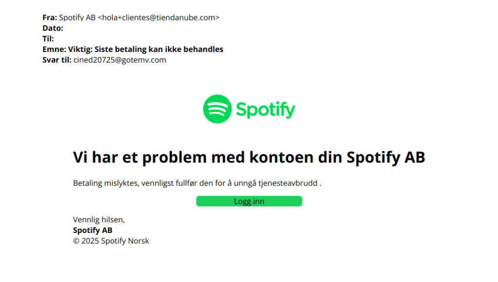 bilde av svindelepost fra Spotify
