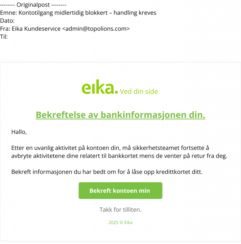 Bilde av svindelepost fra Eika