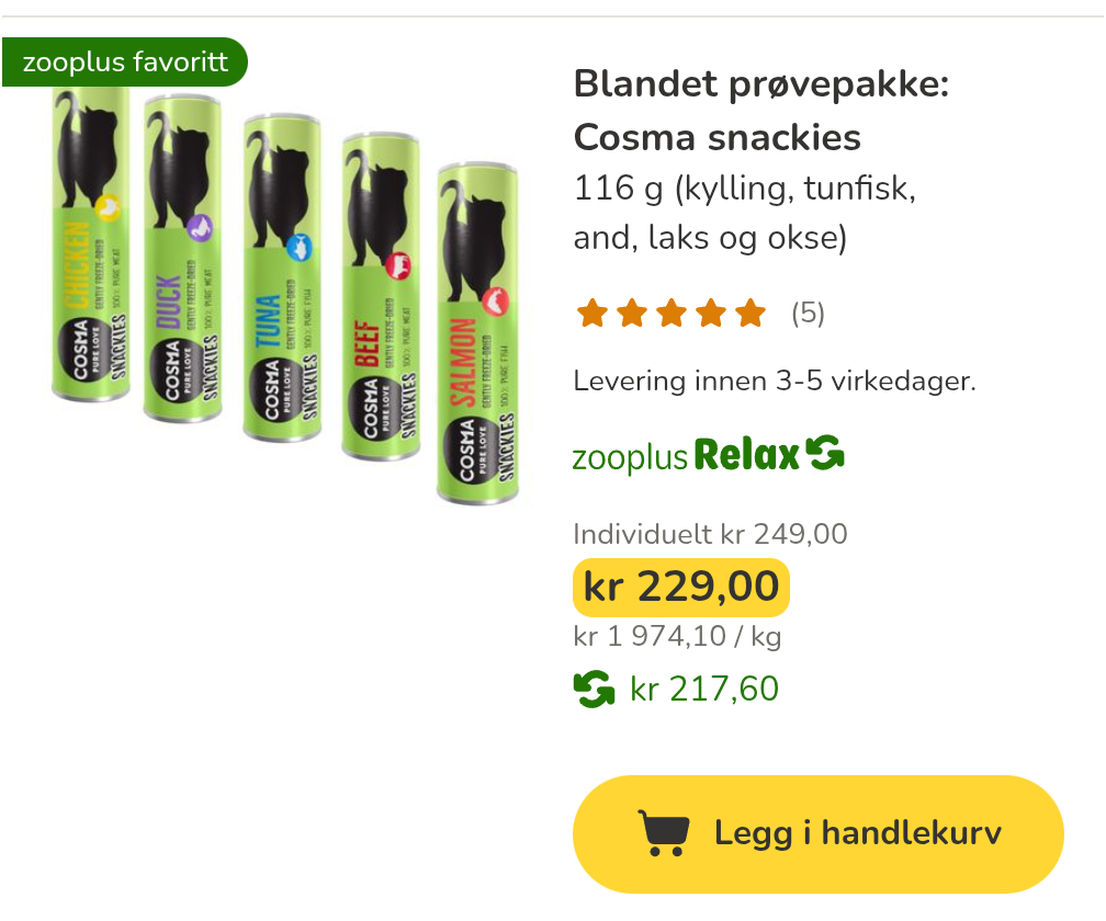 Skjermbilde fra Zooplus.no.
