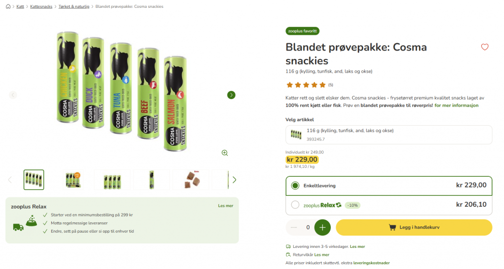 Skjermbilde fra Zooplus.no.