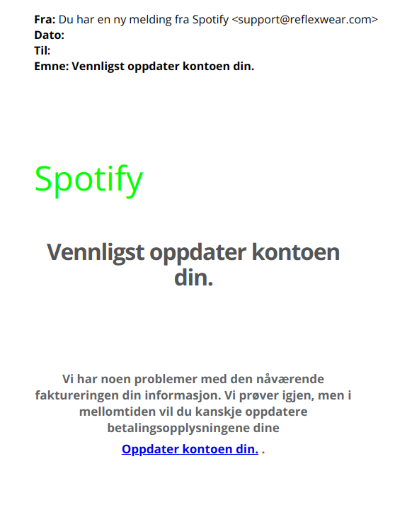 Bilde av svindelepost fra Spotify