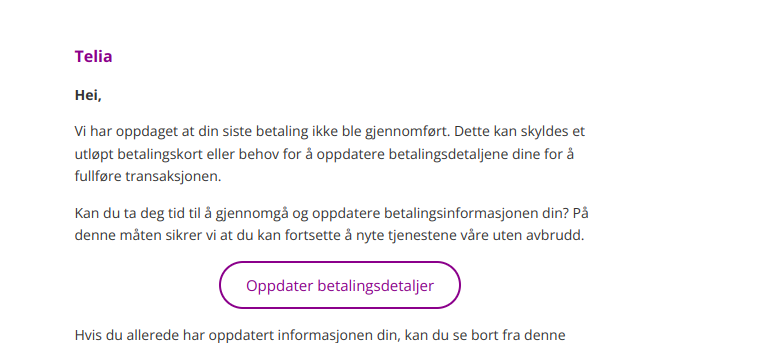 VIser svindelmail fra Telia