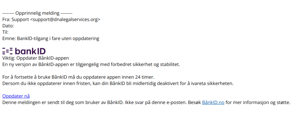 bilde av svindelepost fra bankid