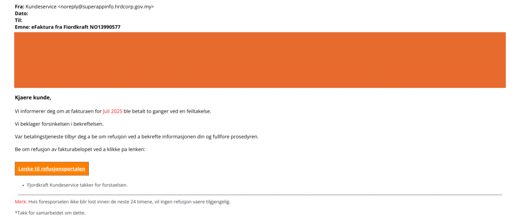 bilde av svindelmail fra fjordkraft