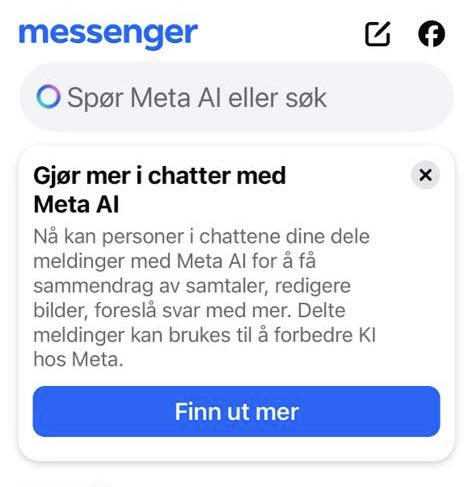 Skjermbilde av varsel på mobil om Meta AI-funksjonen.