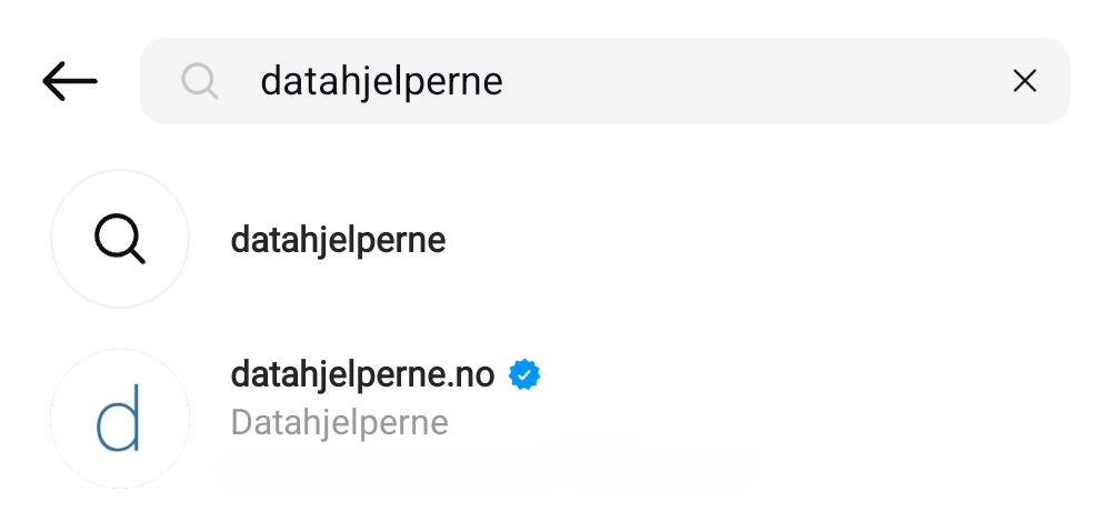 Skjermbilde fra instagram som viser verifiseringsmerket på datahjelperne.