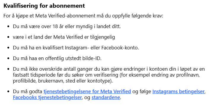Skjermdump fra Facebooks hjelpesider om Meta Verified for skapere.