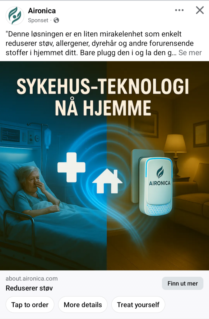 bilde av aironica-annonse på facebook.
