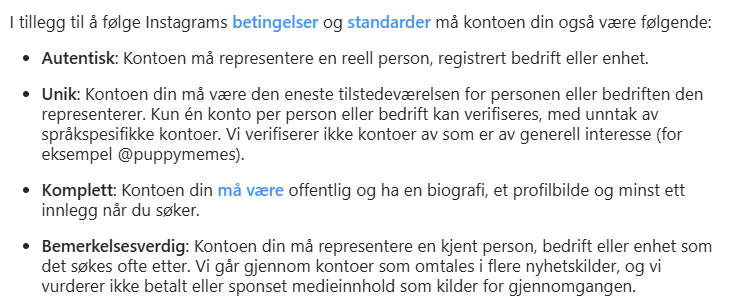 Skjermbilde fra Instagrams hjelpesider.