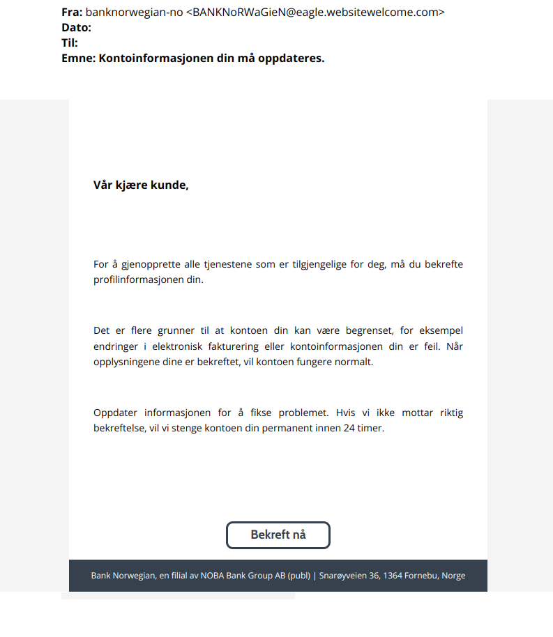 bilde av svindelepost fra banknorwegian
