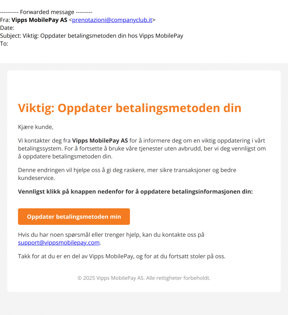 bilde av svindelepost fra vipps
