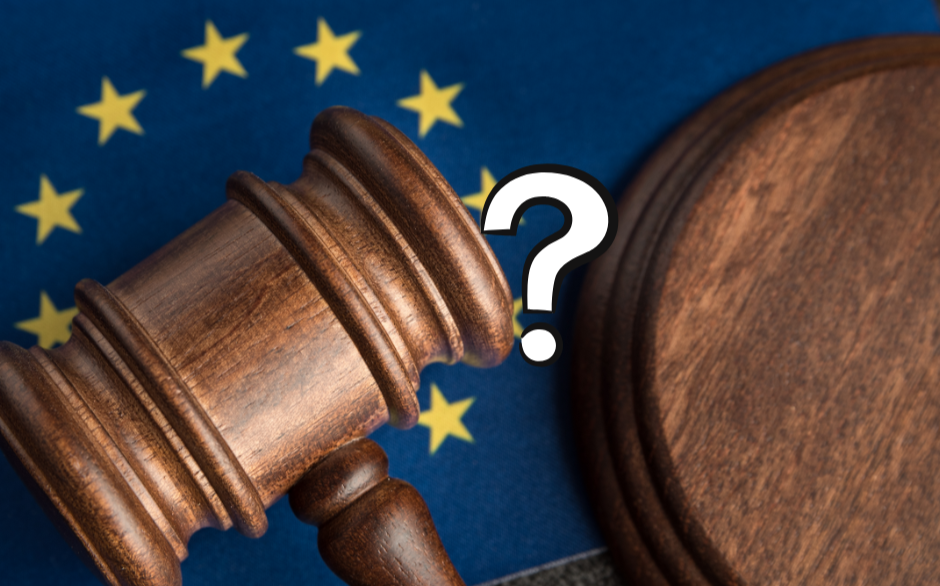 bilde med dommerhammer og eu og spørsmålstegn