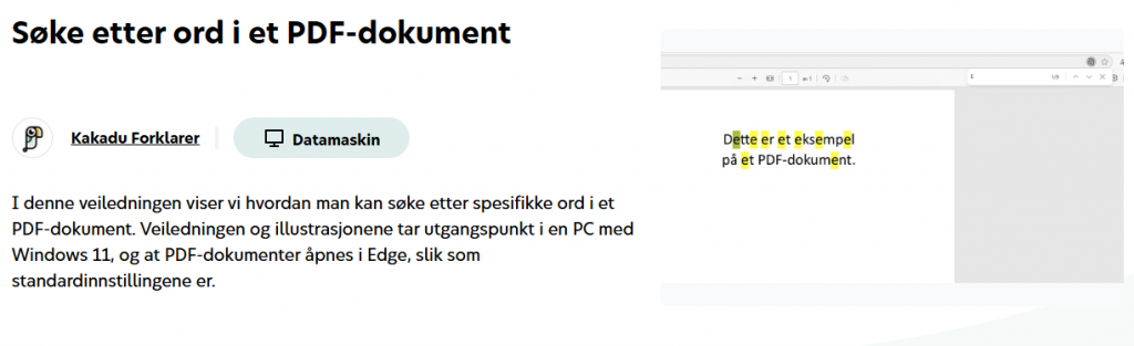 Skjermbilde fra veiledning på Kakadu.no.