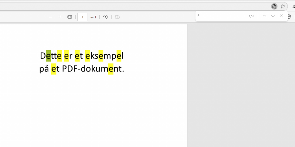 skjermbilde av ordsøk i pdf-dokument