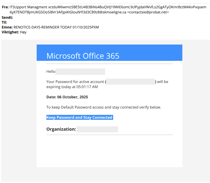 Bilde av svindel-epost fra Microsoft