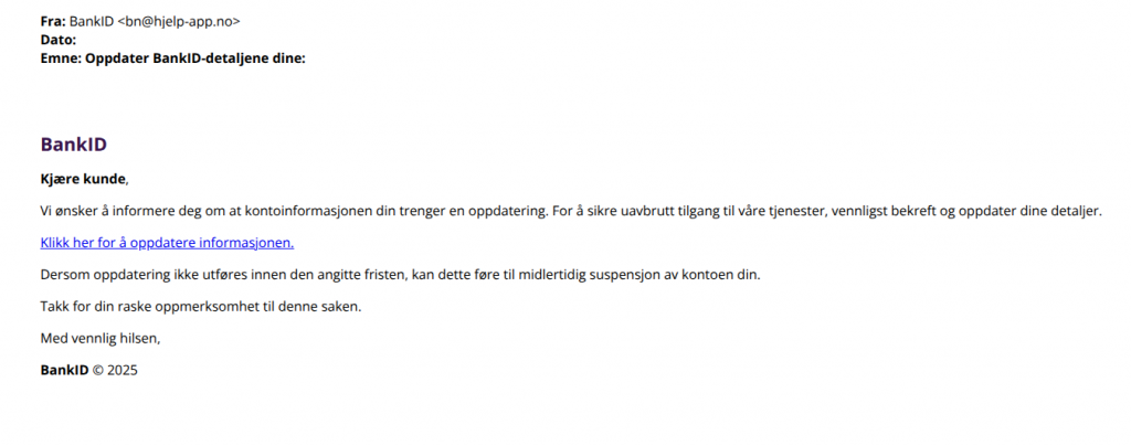 Bilde av svindelepost om bankid