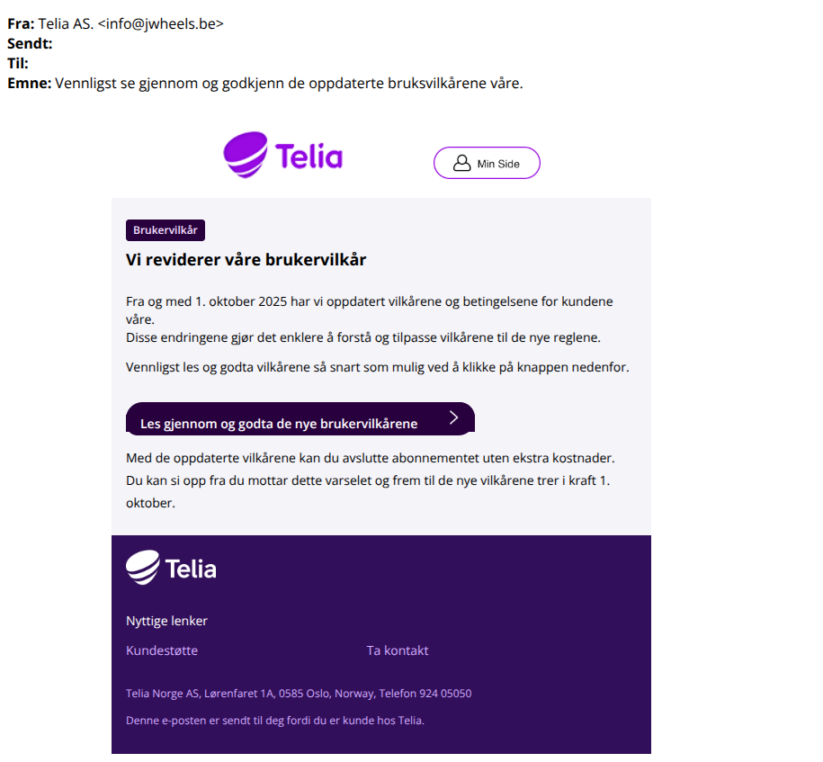 bilde av svindelepost fra telia