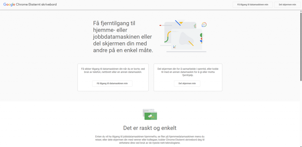 Bilde av nettsiden https://remotedesktop.google.com/support/?pli=1 