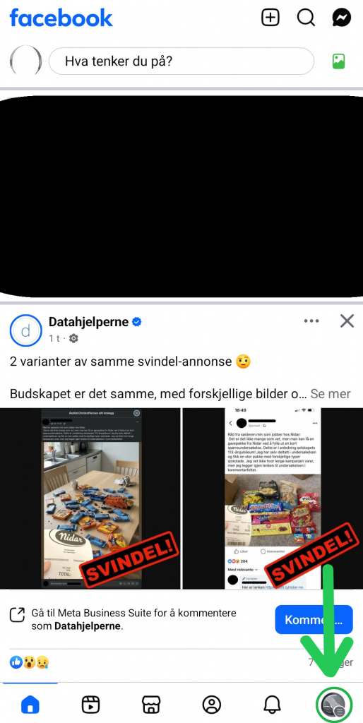 Bilde som viser hvor menyen på fb er.