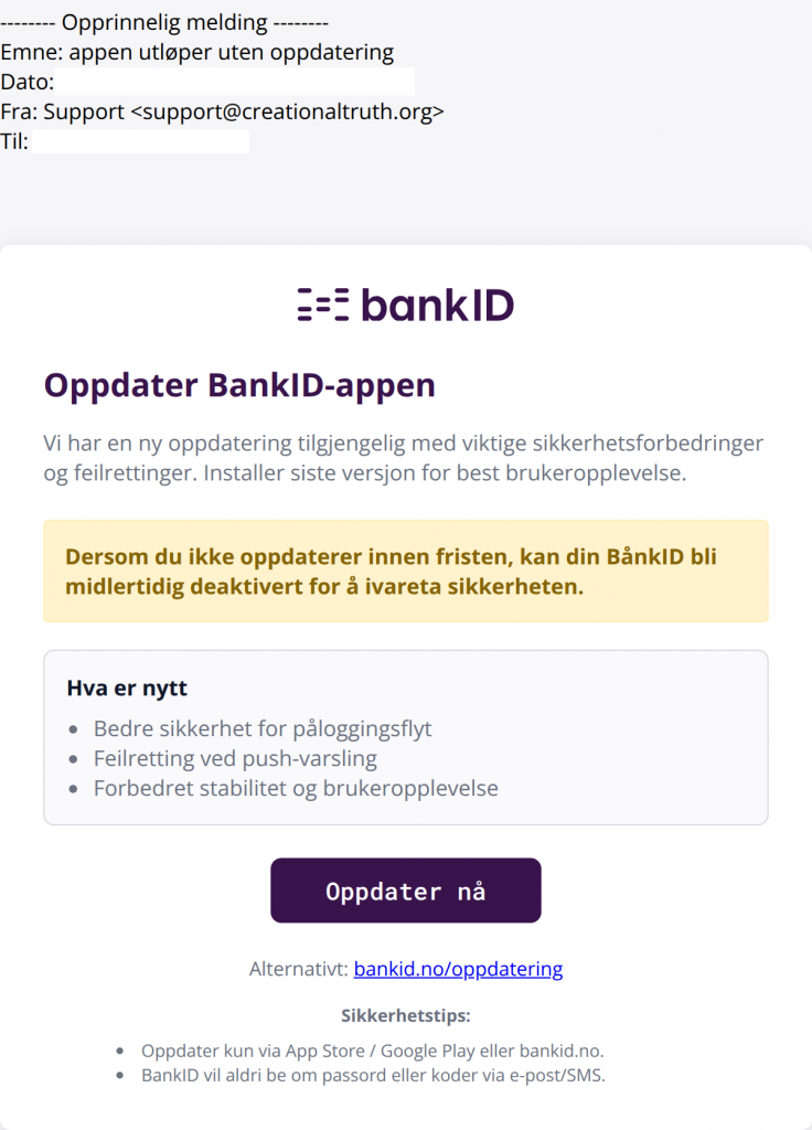 bilde av svindelepost fra bankid