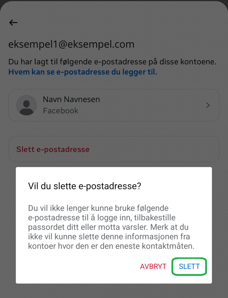Skjermbilde fra Facebook-appen.