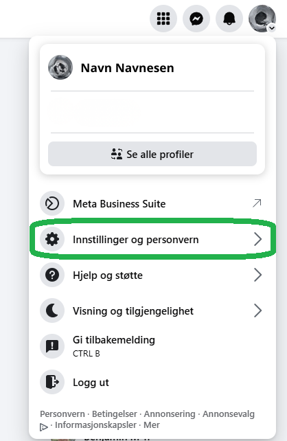Skjermbilde fra facebook som viser neste steg.