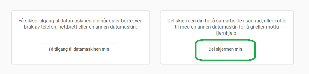 Skjermbilde som viser valgene på nettsiden.